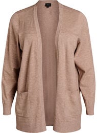 Lang strikcardigan med lommer og &aring;bent design, Beige