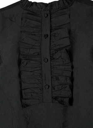 Shiny skjortebluse med flæser, Black, Packshot image number 2
