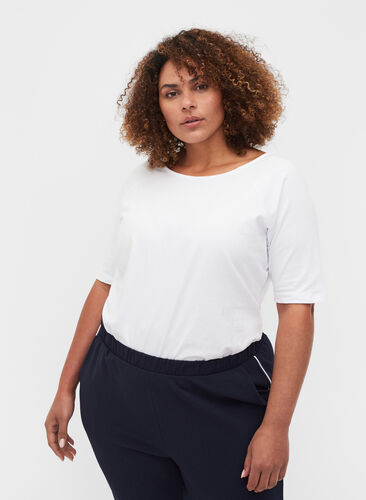 Bomulds t-shirt med 2/4 ærmer, White, Model image number 0