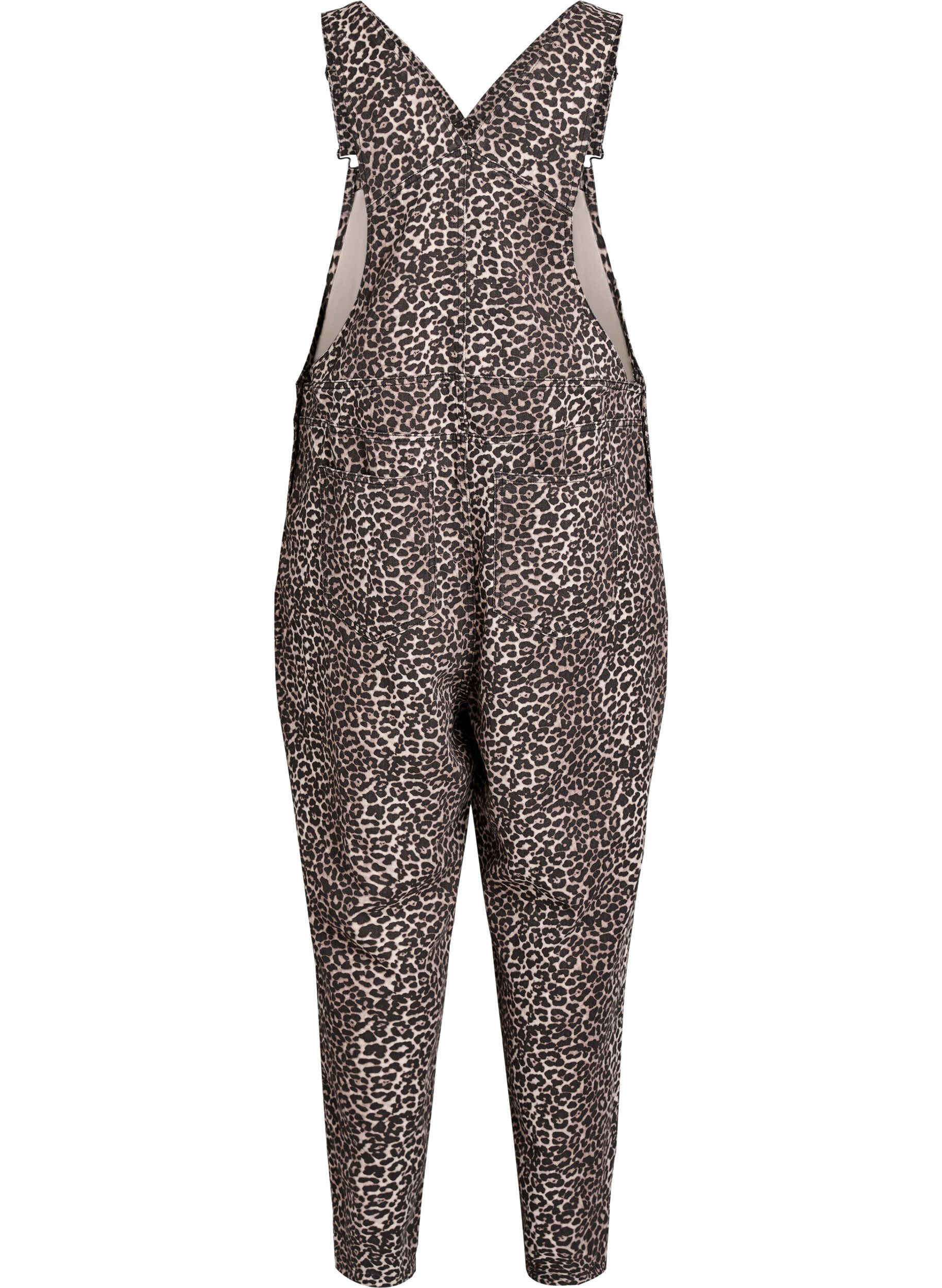 Zizzi Leopardm&oslash;nstrede overalls i denim, Brun, Packshot image number 1