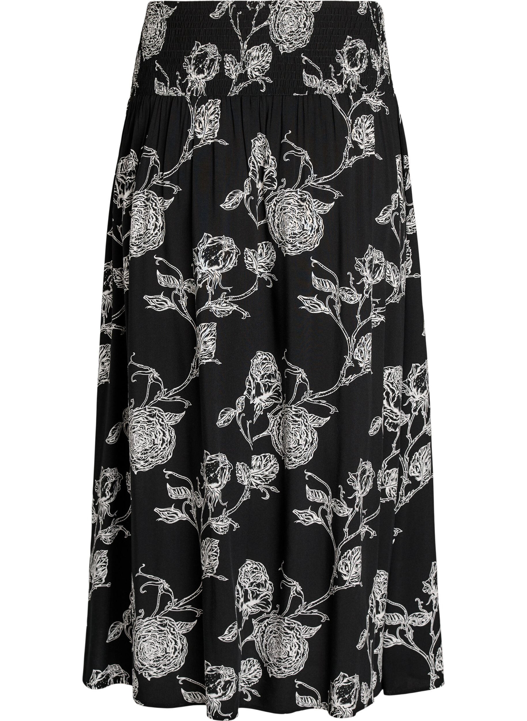 ZizziMaxinederdel i viskose med smock, Sort, Packshot image number 1