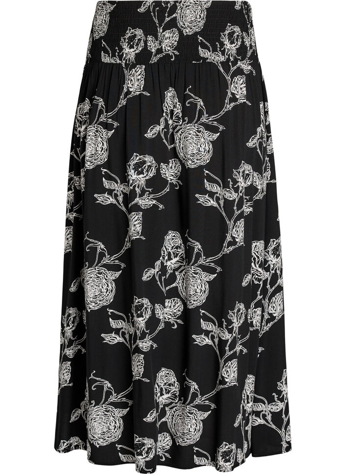 Maxinederdel i viskose med smock, Sort, Packshot image number 1