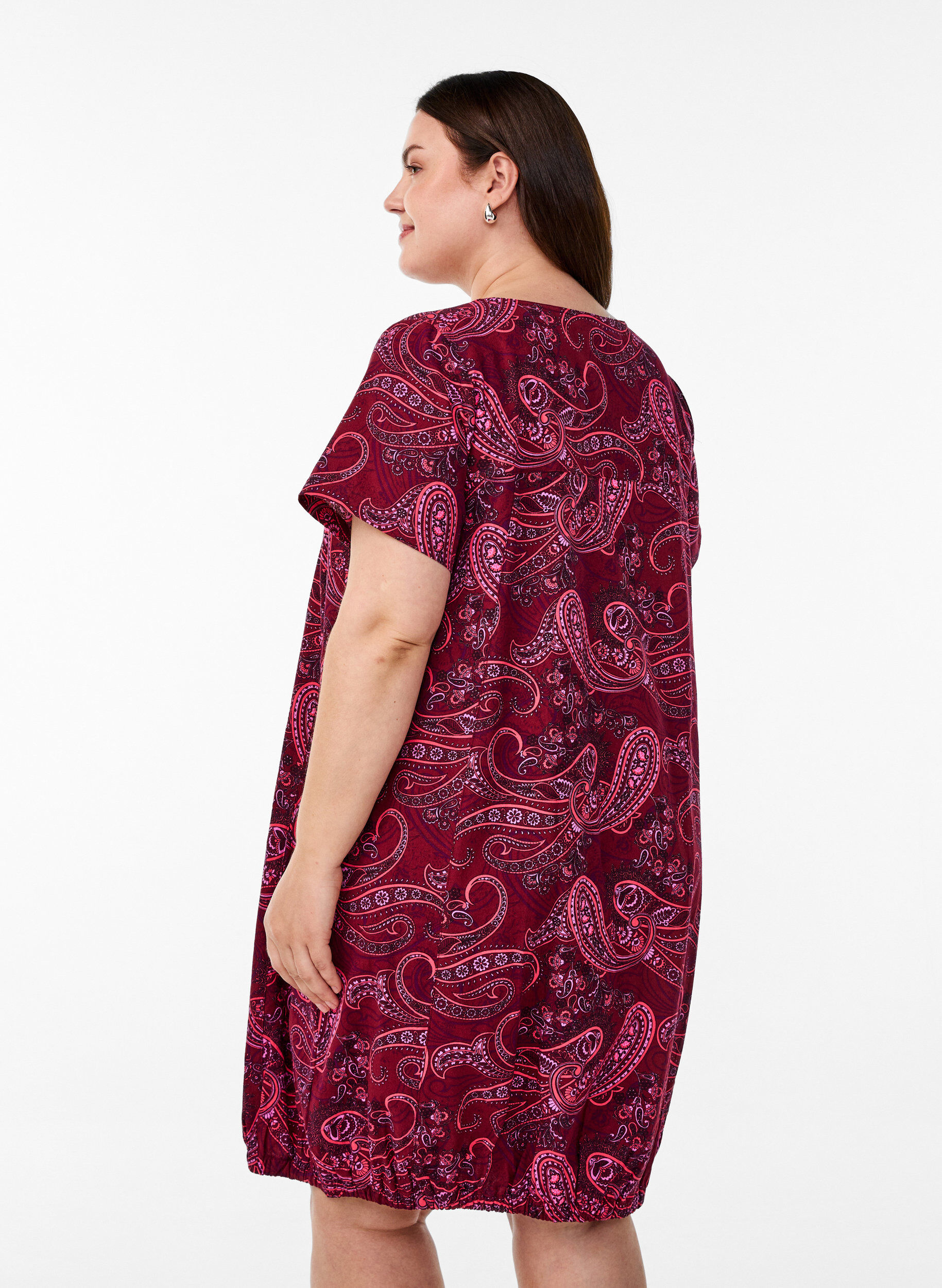ZizziKort&aelig;rmet bomuldskjole med print, R&oslash;d, Model image number 2