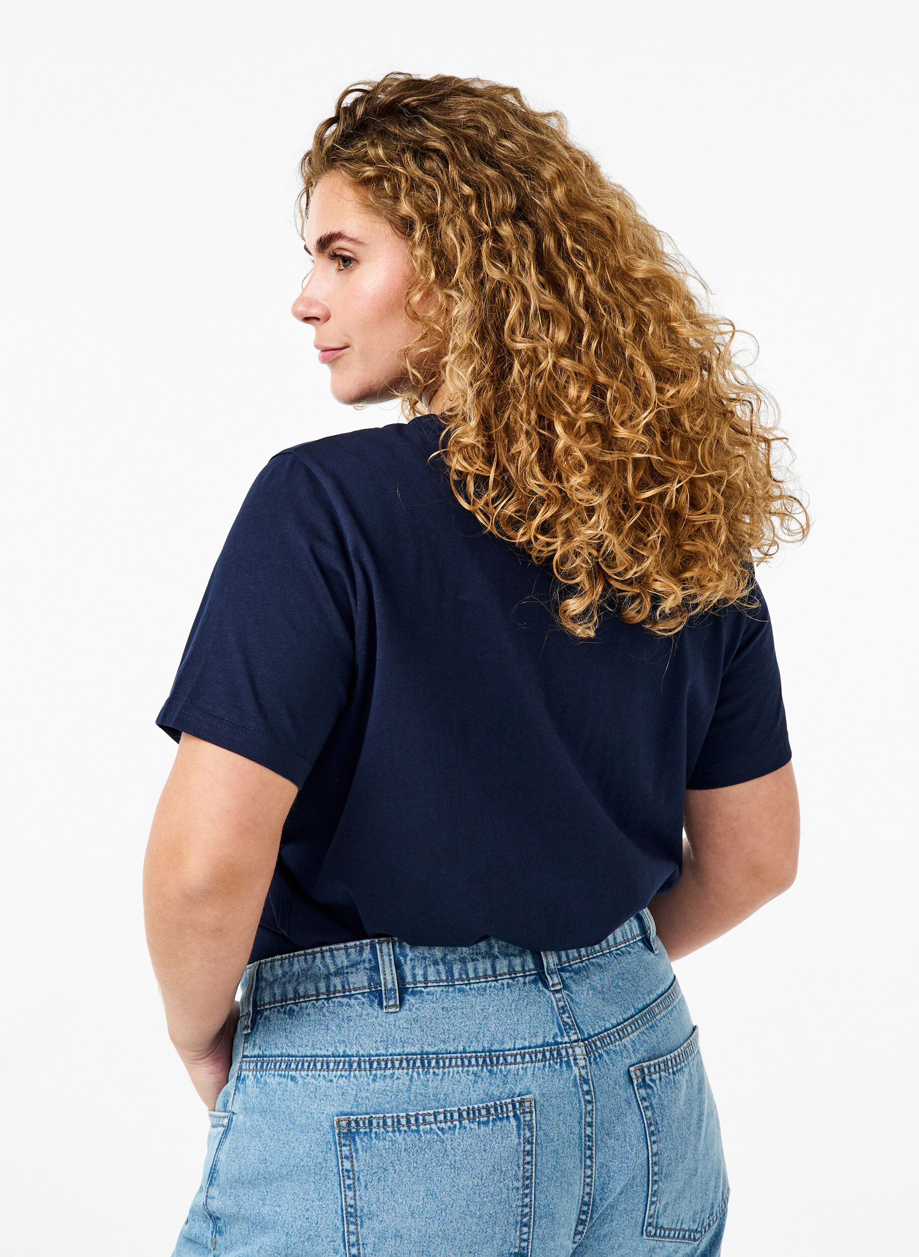 ZizziBasis t-shirt i bomuld med rund hals , Bl&aring;, Model image number 2
