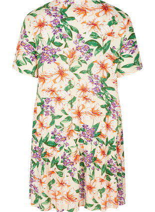 Kortærmet viskose kjole med a-form, Tropic AOP, Packshot image number 1