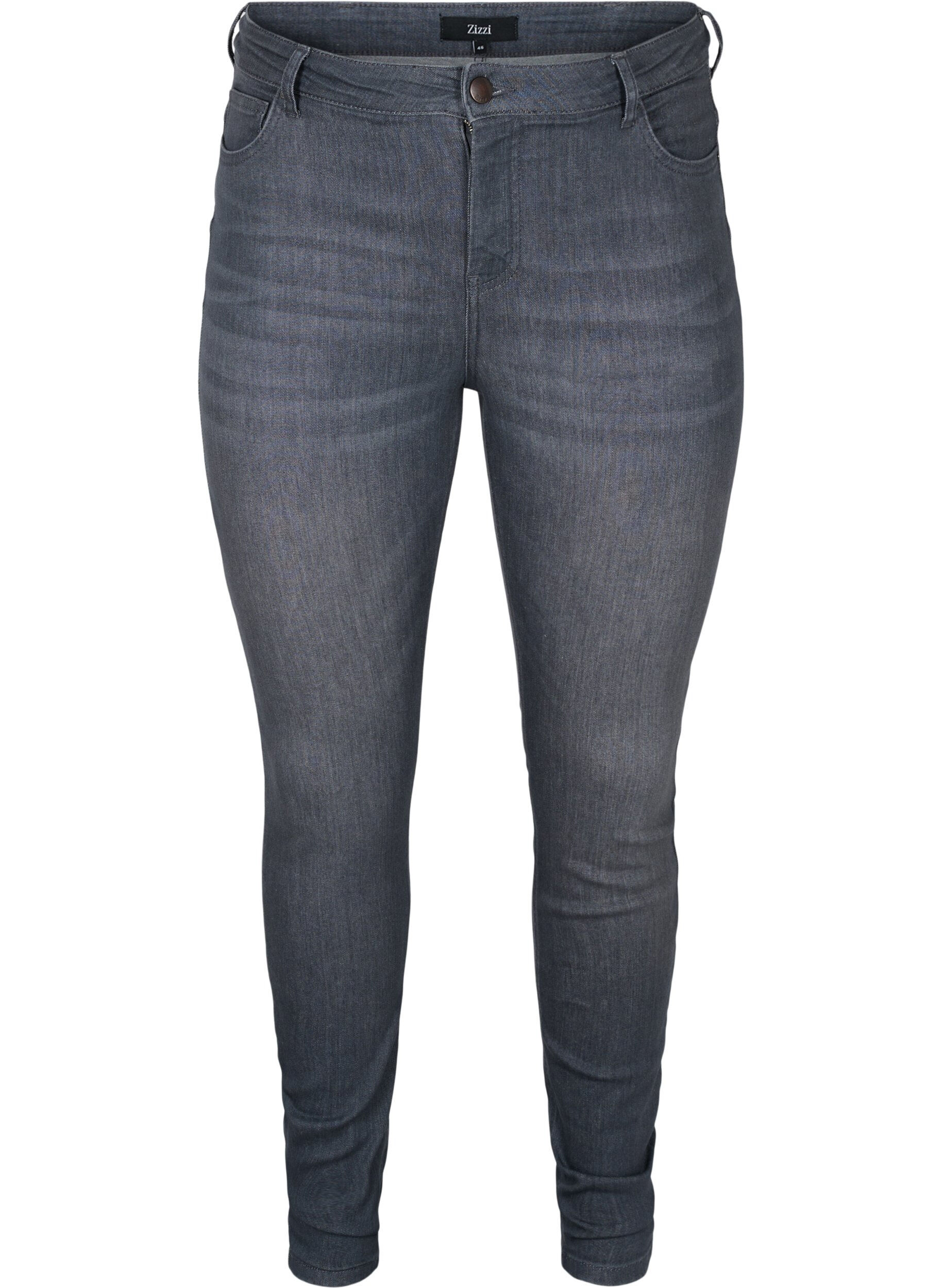 Zizzi Amy jeans med h&oslash;j talje og push up, Grey Denim, Packshot image number 0