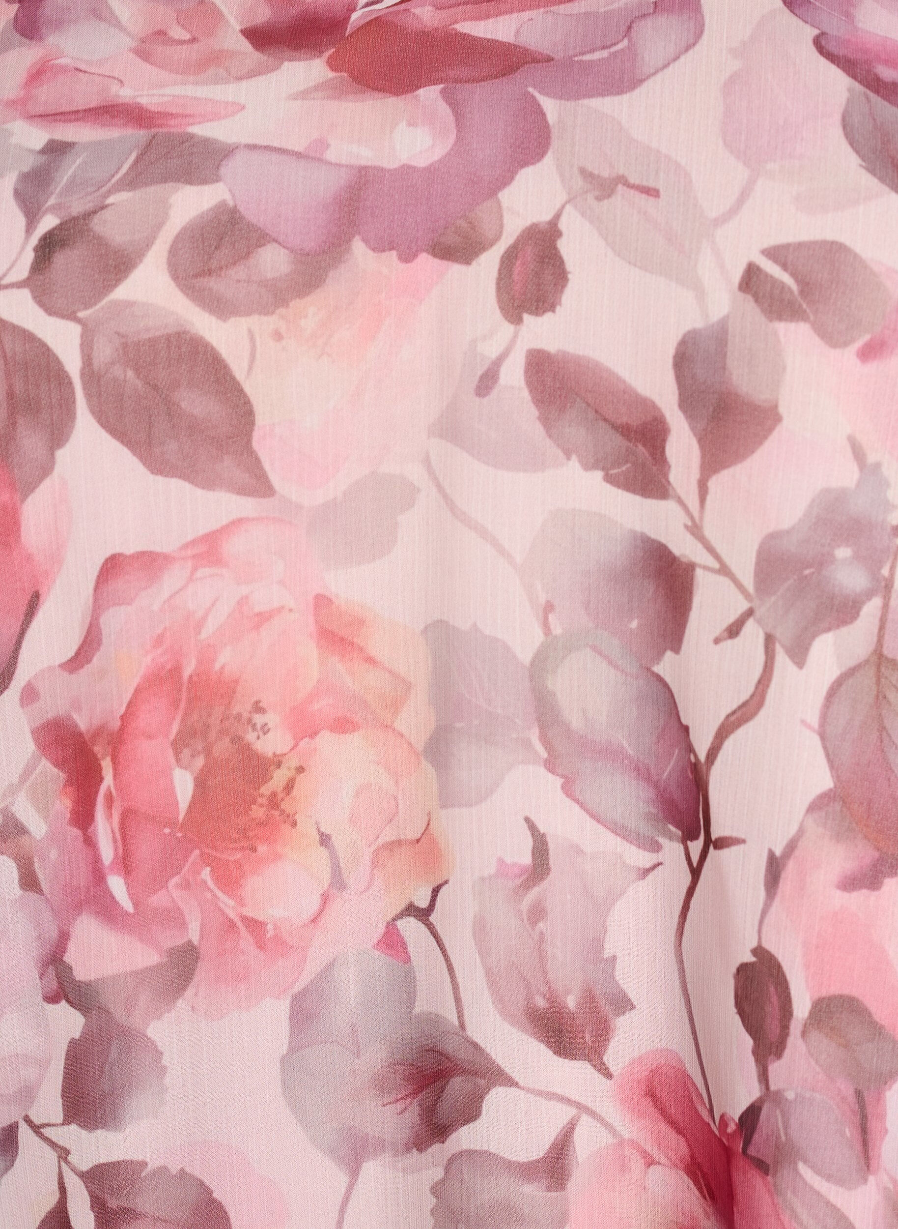ZizziBlomstret bluse med V-udsk&aelig;ring og fl&aelig;se&aelig;rmer, Lyser&oslash;d, Packshot image number 2