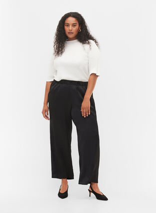 Løse bukser med lommer og elastikkant, Black, Model image number 0