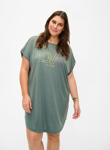 Kortærmet natkjole med tekstprint, Balsam Green Love, Model image number 0
