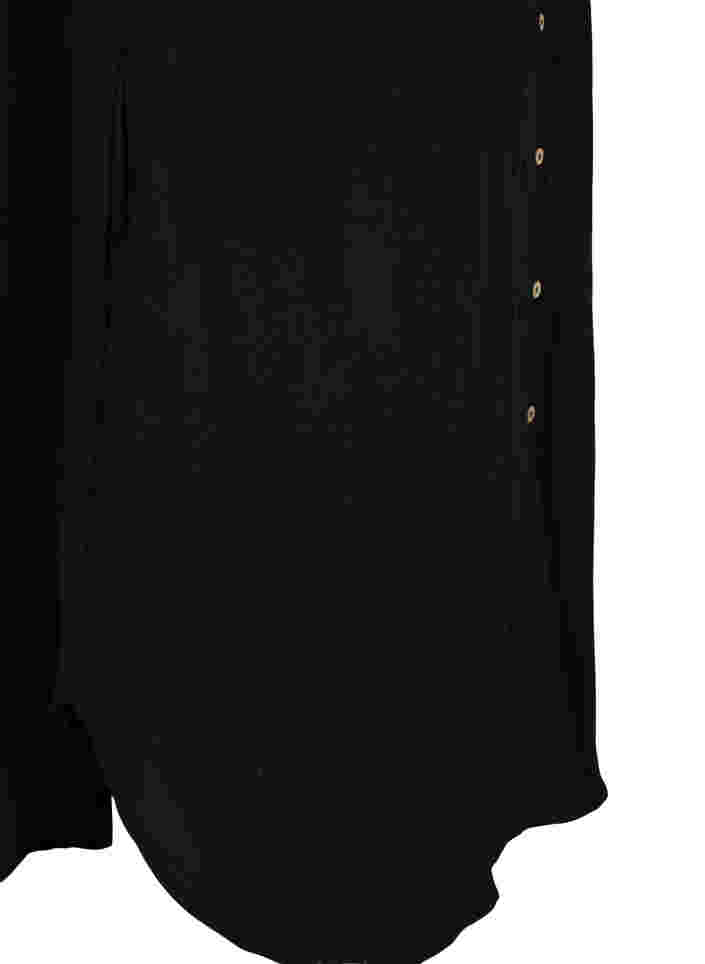 Lang ensfarvet viskose skjorte med 3/4 ærmer, Black, Packshot image number 3