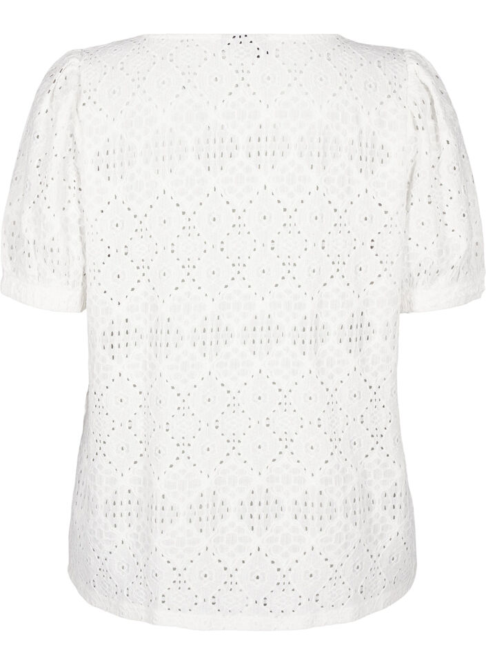 Kort&aelig;rmet bluse med hulm&oslash;nster, Bright White, Packshot image number 1