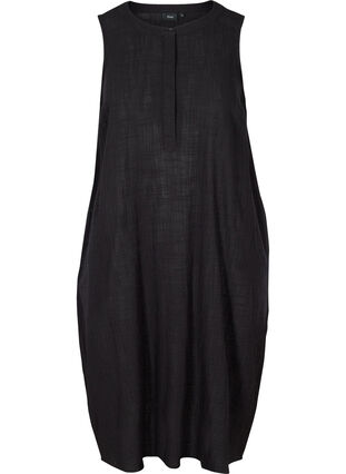 Ærmeløs kjole i bomuld, Black, Packshot image number 0