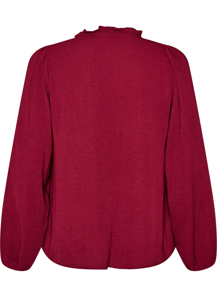 Bluse med V-udsk&aelig;ring og crochetb&aring;nd, R&oslash;d, Packshot image number 1