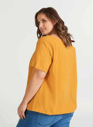 Bluse med korte ærmer, Golden Yellow, Model image number 0