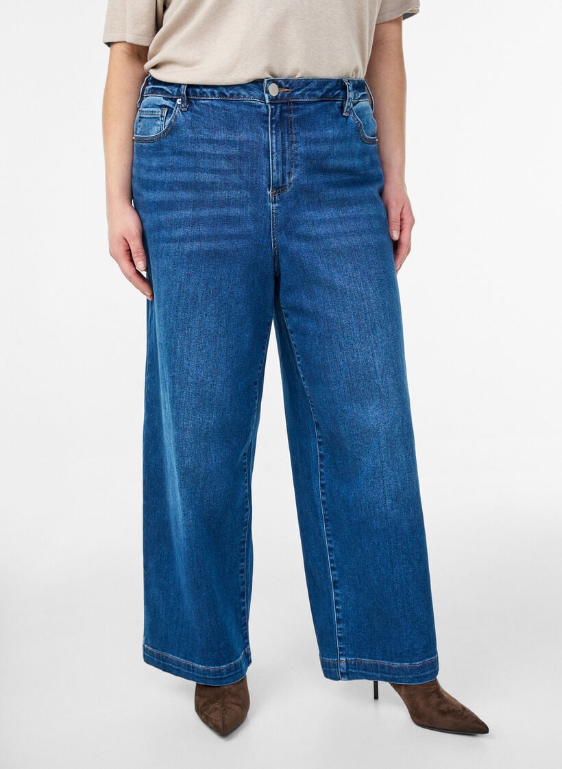 Kiana jeans med straight fit og h&oslash;j talje, Bl&aring;, Model image number 2