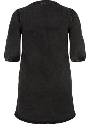Kortærmet denim kjole med lynlås, Grey Denim ASS, Packshot image number 1