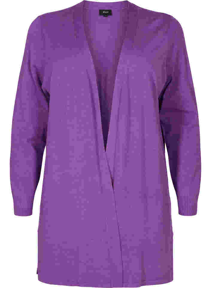 Strikket cardigan med slids og rib, Purple Magic Mel., Packshot image number 0