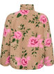 Blomstret fleecejakke med h&oslash;j hals og lynl&aring;s, Beige, Packshot image number 1