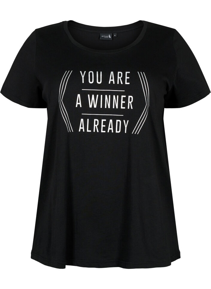 Trænings t-shirt med print, Black w. Winner, Packshot image number 0