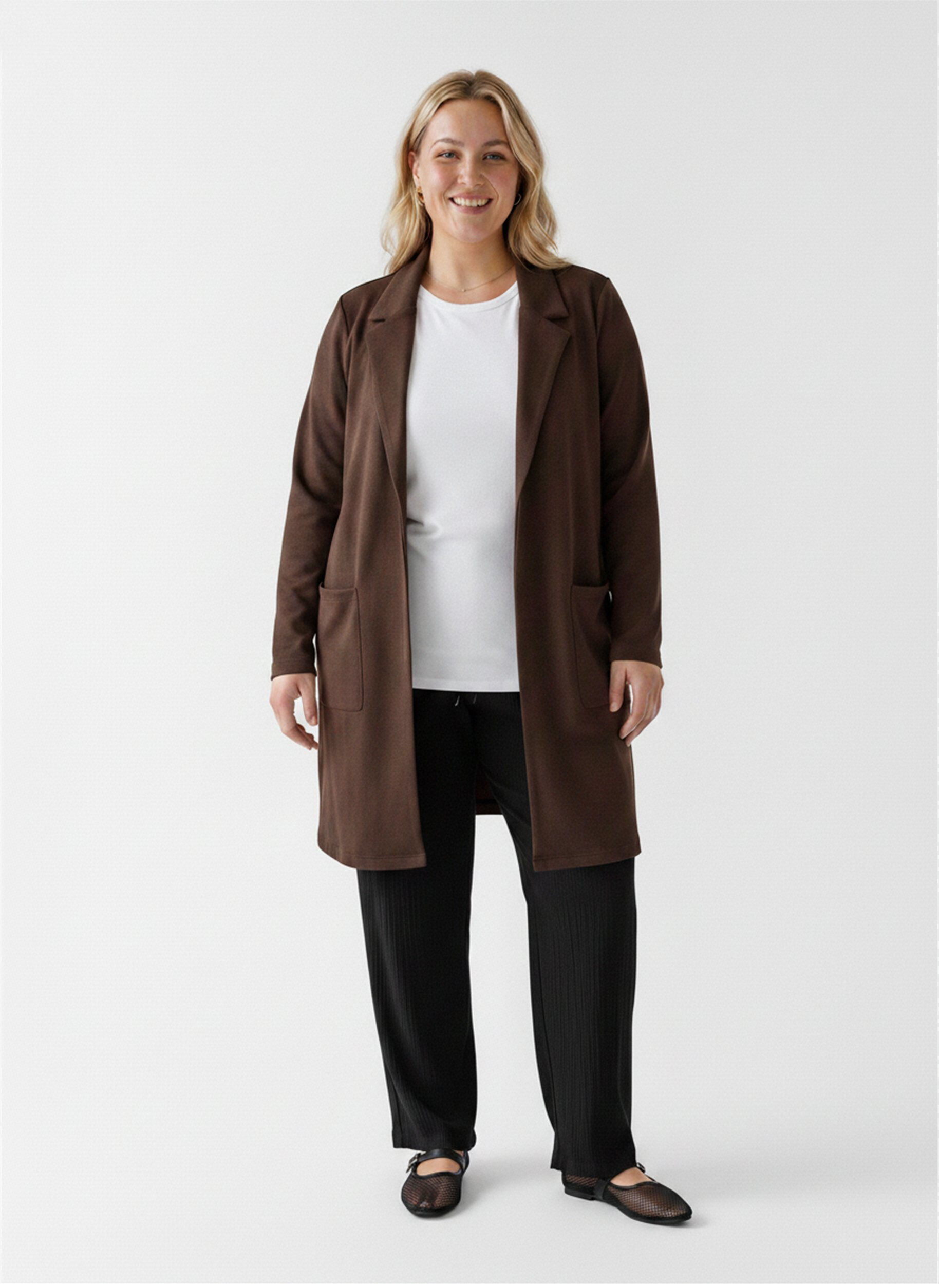 ZizziLang blazer med lommer, Brun, Model image number 1