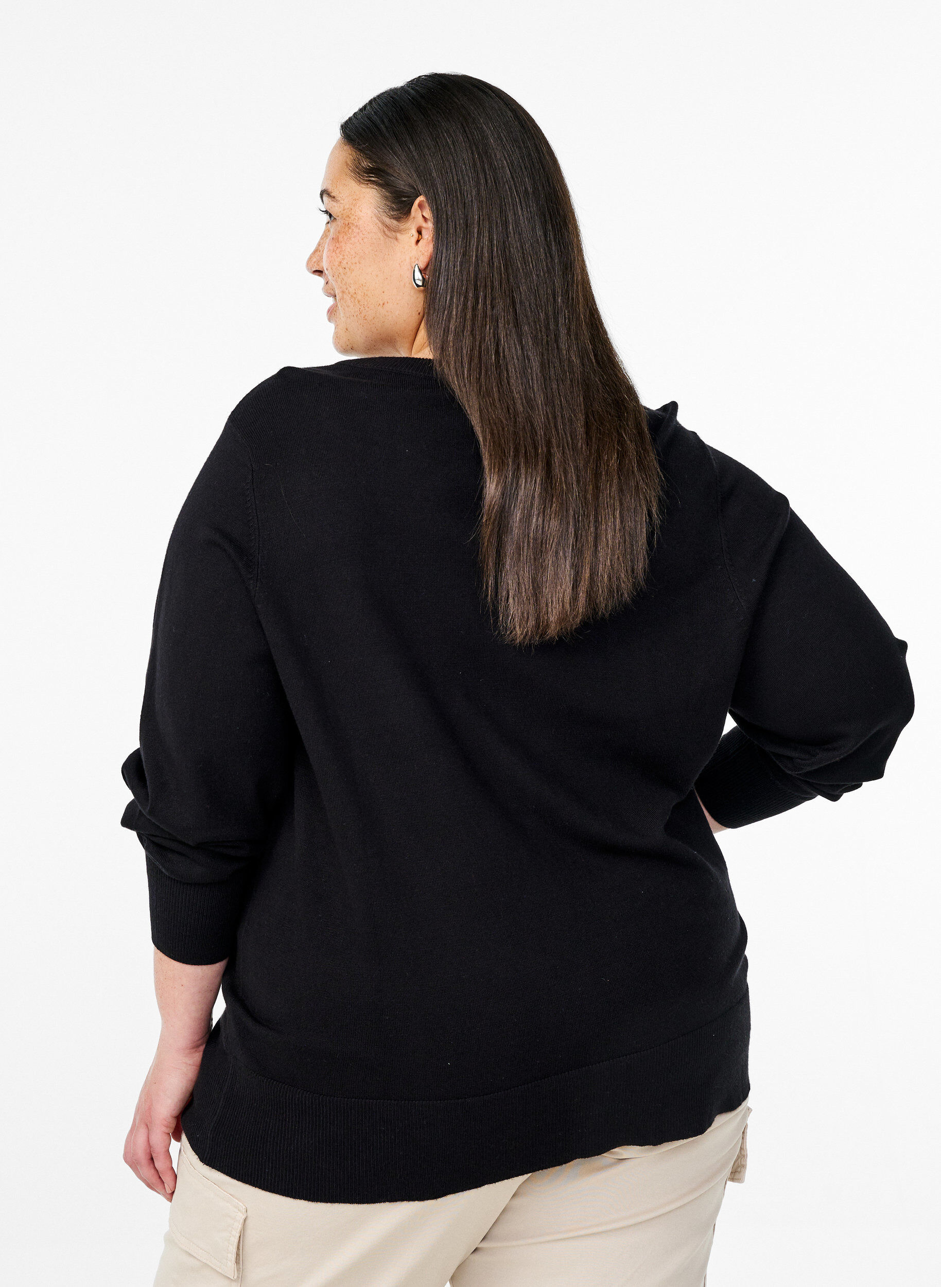 Zizzi Strikket cardigan med knapper i viskosemix, Black, Model image number 1