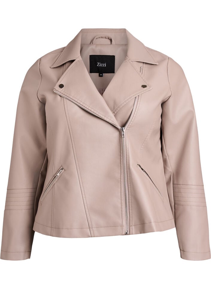 Bikerjakke i imiteret l&aelig;der , Beige, Packshot image number 0