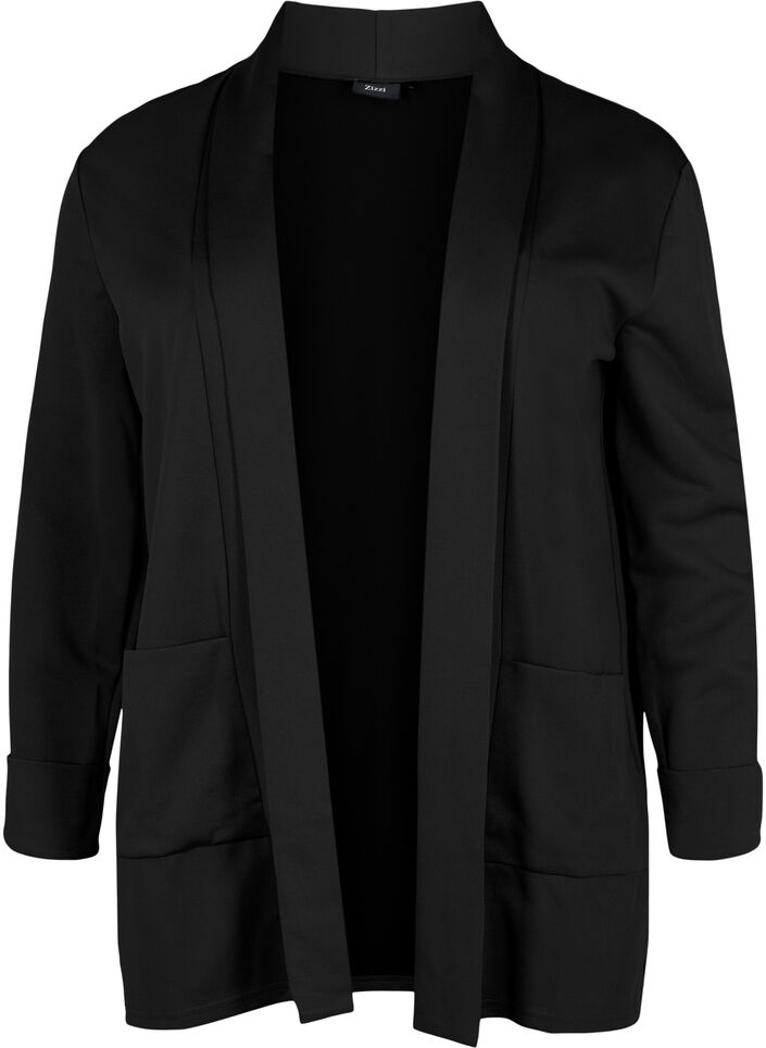 Åbenstående blazer med 3/4 ærmer, Black, Packshot image number 0
