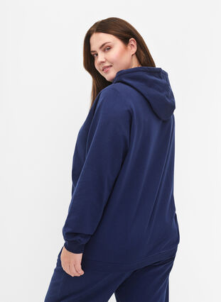 Sweatshirt med hætte og print, Medieval Blue, Model image number 1