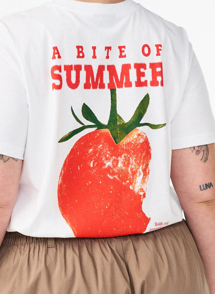 T-shirt i bomuld med print, Hvid, Model image number 3
