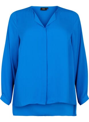 Ensfarvet skjorte med v-udskæring, Princess Blue, Packshot image number 0