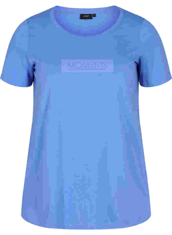 Kortærmet bomulds t-shirt med tryk , Ultramarine TEXT, Packshot image number 0