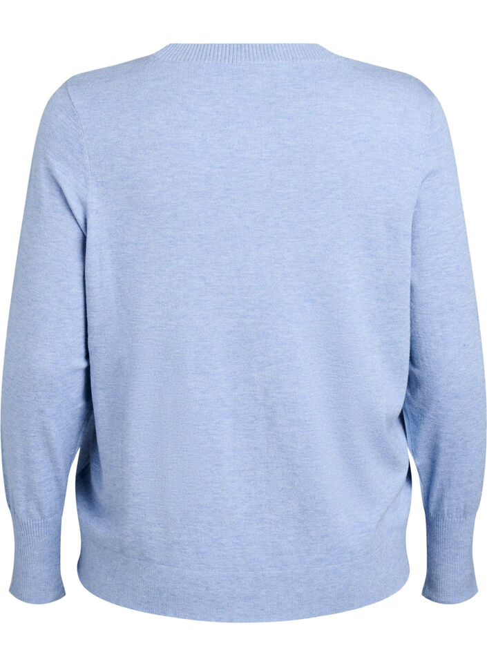 Strikbluse med rund hals, Bl&aring;, Packshot image number 1