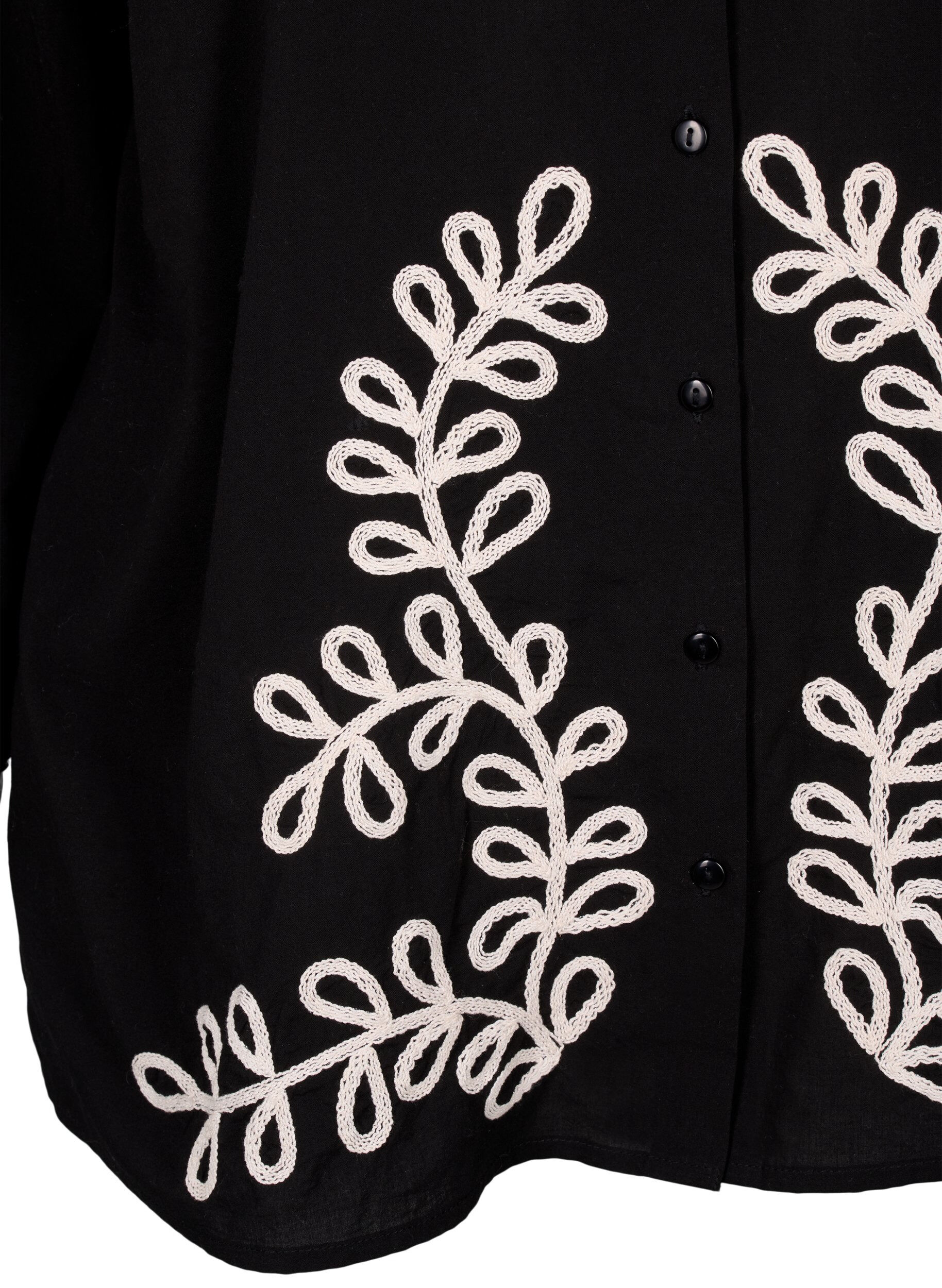 Zizzi L&oslash;s skjorte i bomuld med broderi, Black, Packshot image number 3