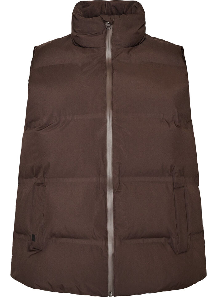 Kort puffervest med h&oslash;j krave, Brun, Packshot image number 0