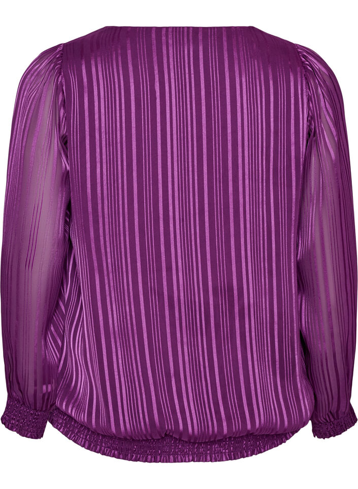 Bluse med stribem&oslash;nster og ballonform, Lilla, Packshot image number 1