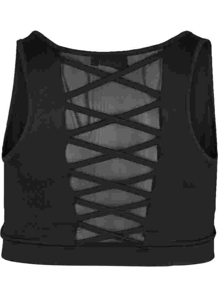 Sports bh med mesh og krydset ryg, Black, Packshot image number 1