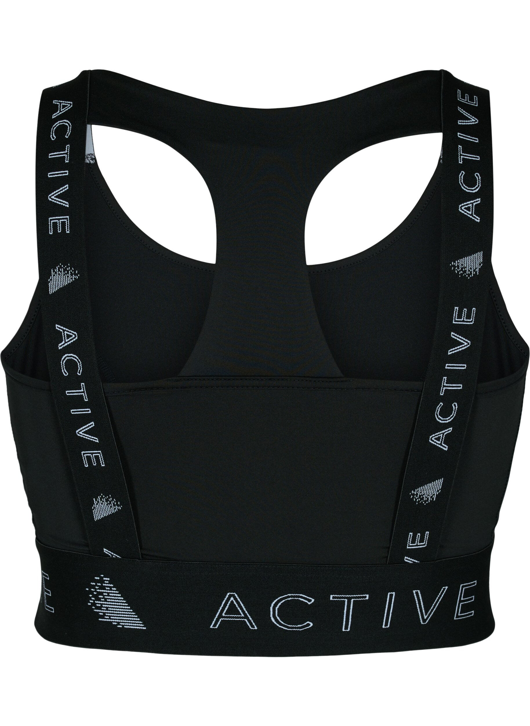 Zizzi Sports bh med tekstprint , Black, Packshot image number 1