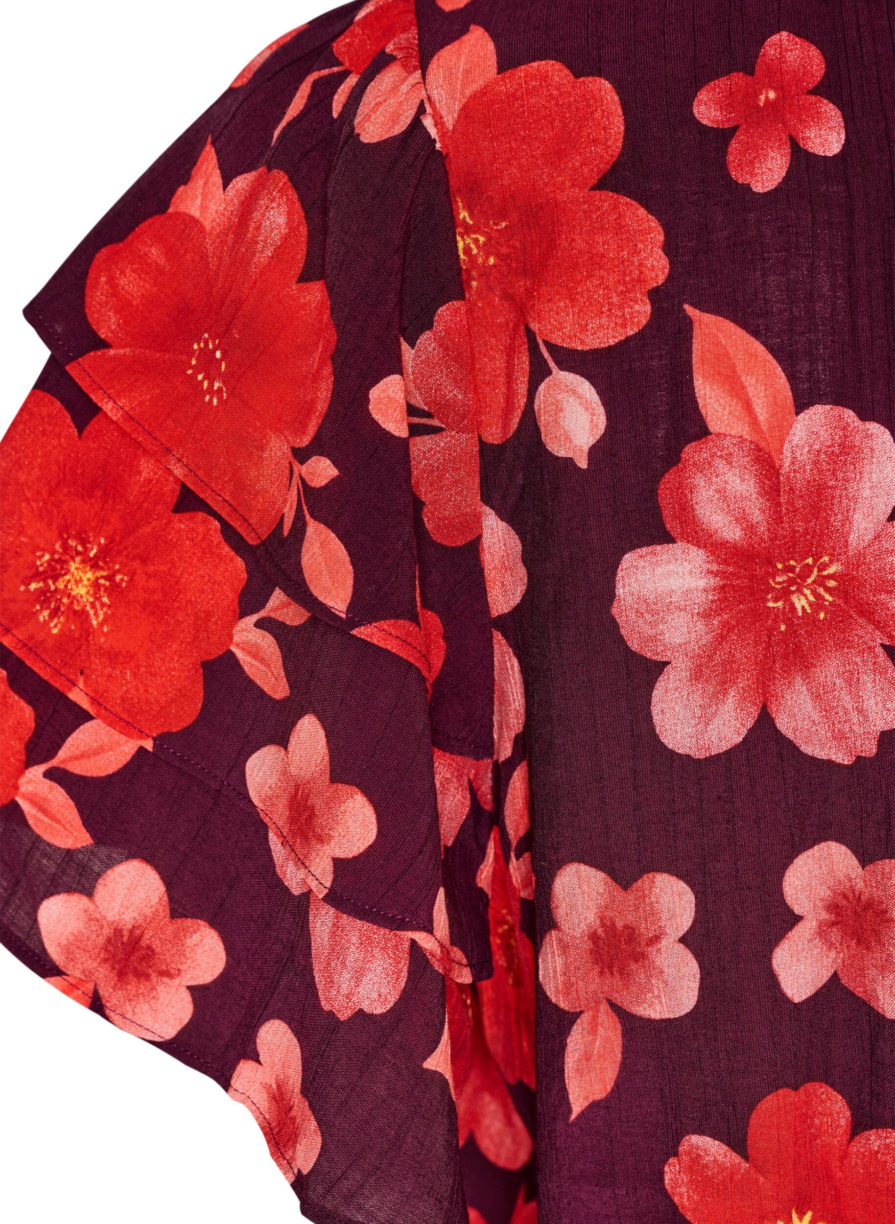 ZizziBlomstret viskosebluse med fl&aelig;se&aelig;rmer, Lilla, Packshot image number 3