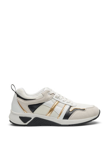 Wide fit sneakers, White/Gold, Packshot image number 0