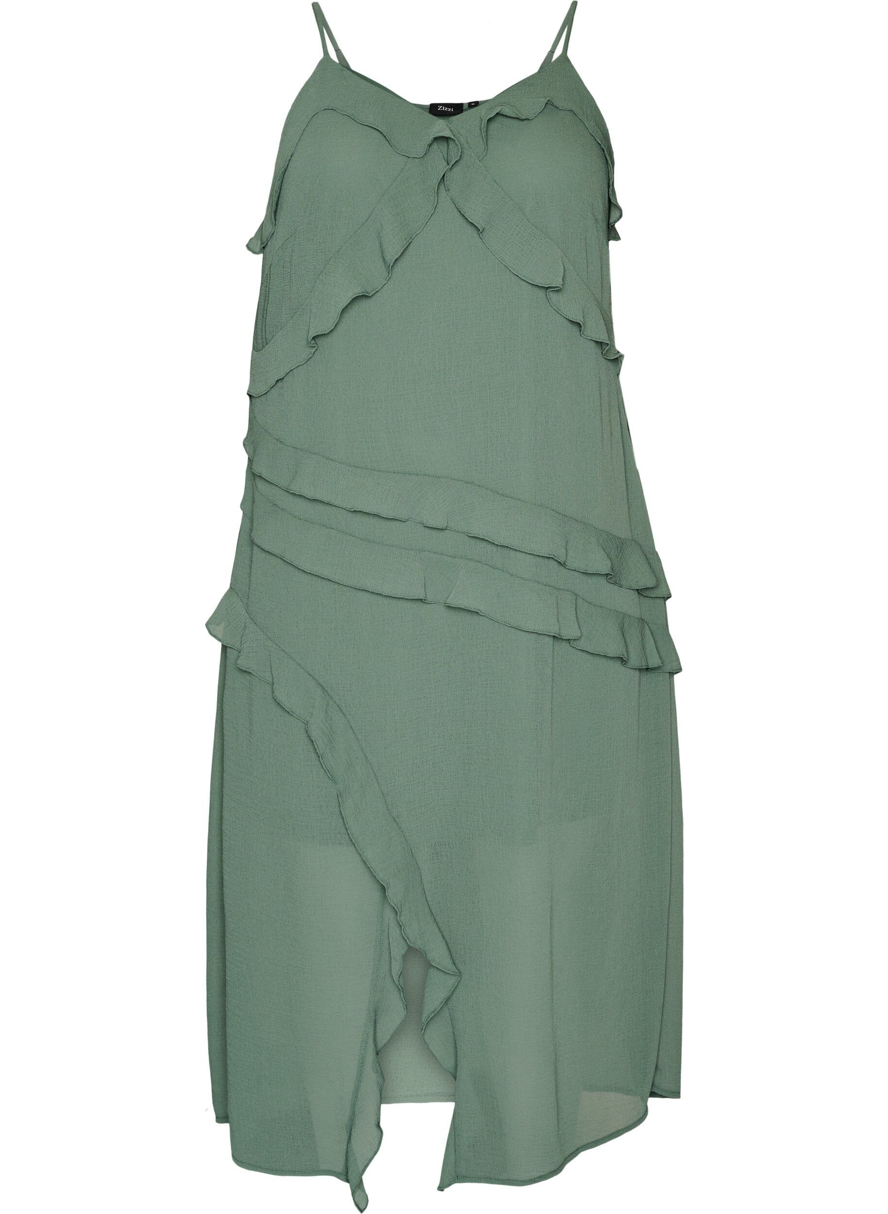 Chiffonkjole med asymmetriske fl&aelig;ser