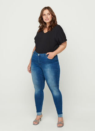 Højtaljet super slim Amy jeans, Blue denim, Model image number 2