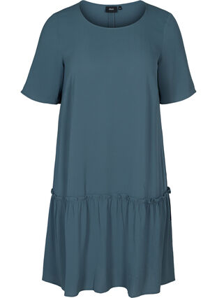 Kort kjole med flæsekant, Dark Slate, Packshot image number 0