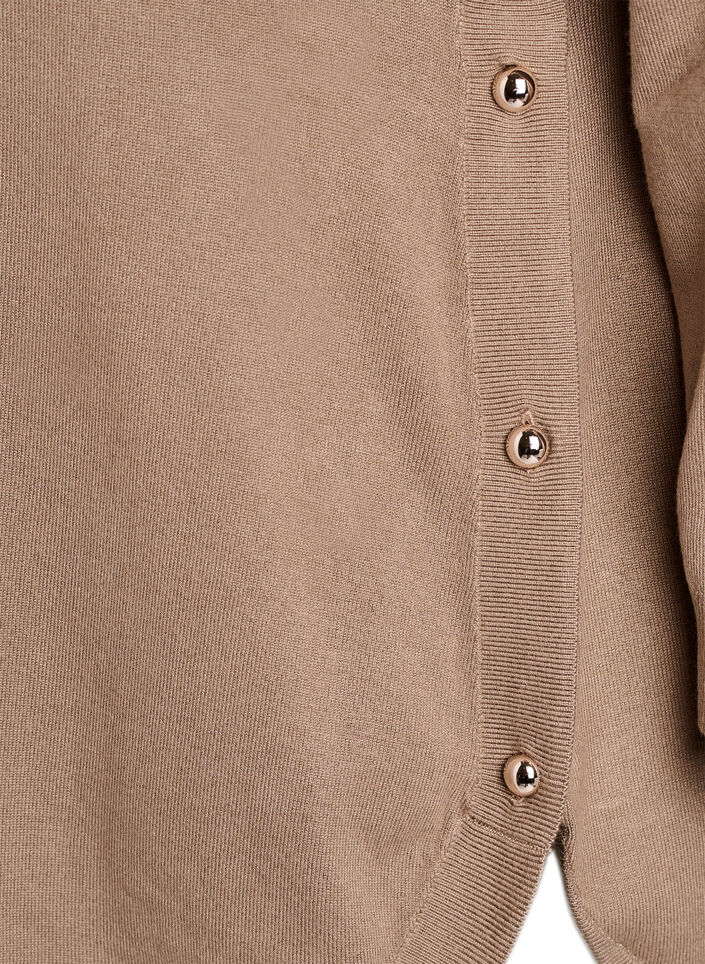 Strikbluse med knapper i siden, Beige, Packshot image number 3