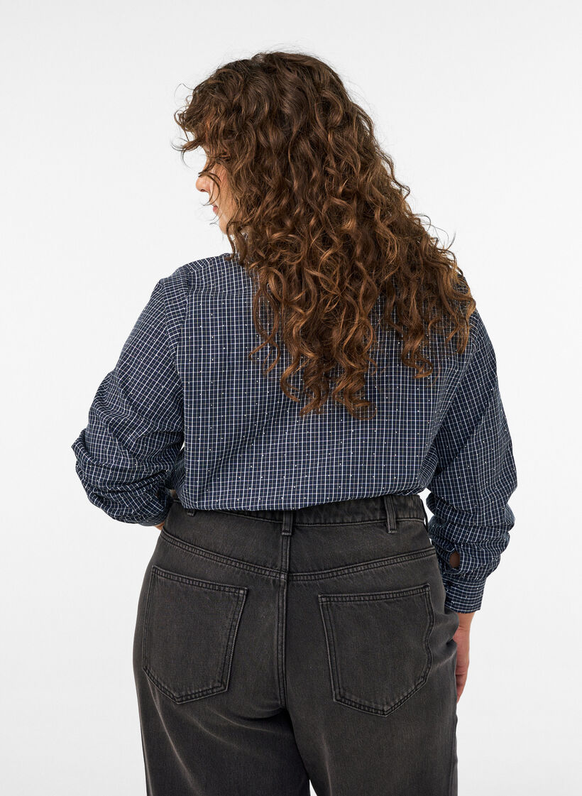 Ternet skjorte med rhinsten, Bl&aring;, Model image number 2
