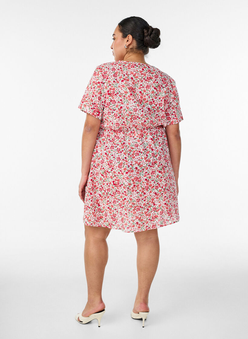 Kort kjole i bomuld med blomsterprint, R&oslash;d, Model image number 2