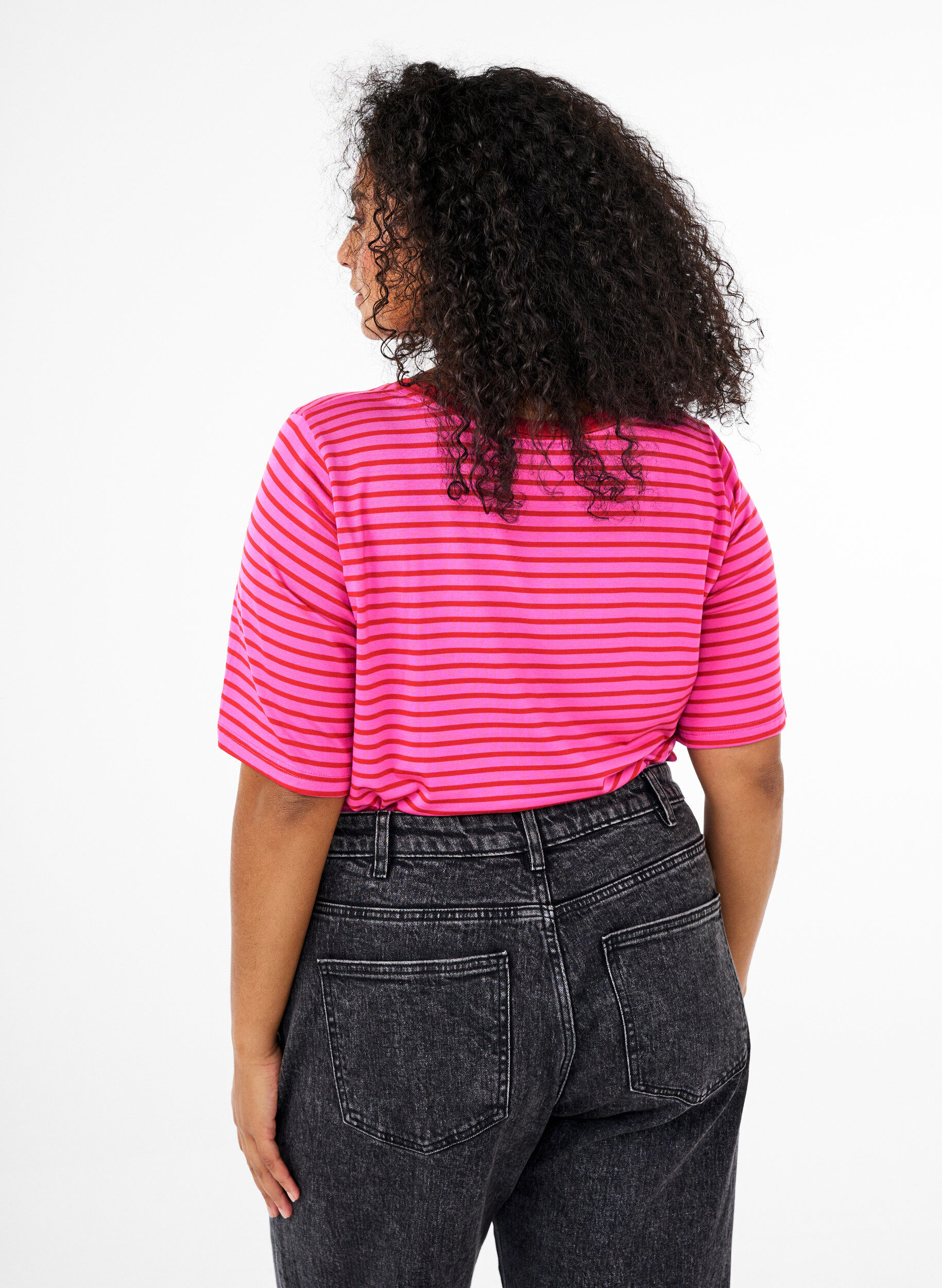 Zizzi T-shirt med TENCEL&trade; Lyocell og striber, Lyser&oslash;d, Model image number 2