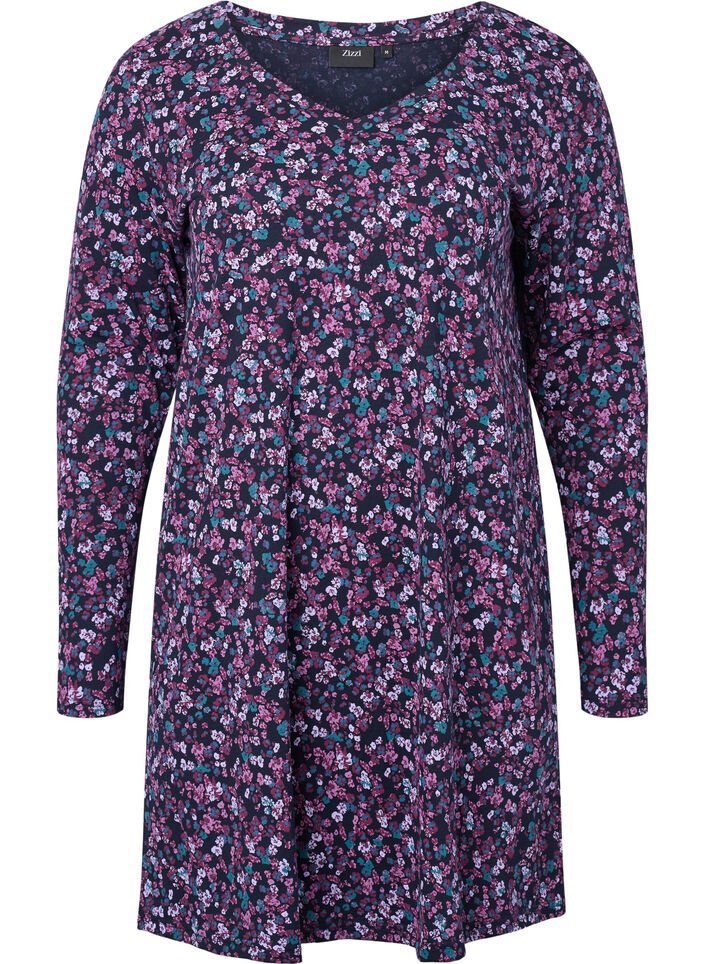 Langærmet natkjole i bomuld, Night Sky Disty AOP, Packshot image number 0