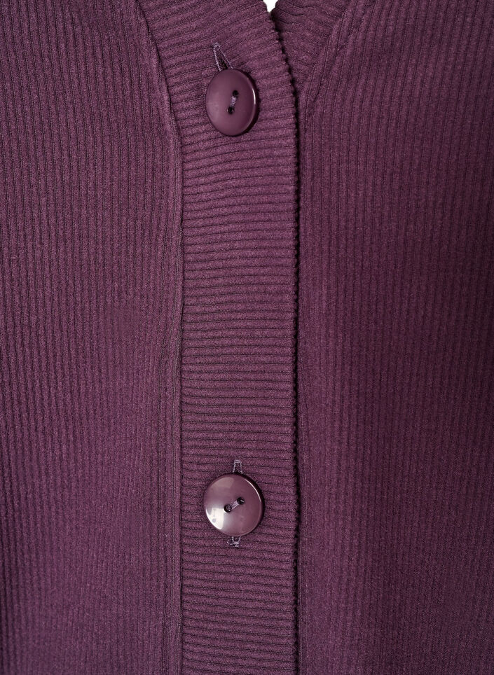 Jerseycardigan med ribstruktur og V-hals, Lilla, Packshot image number 2