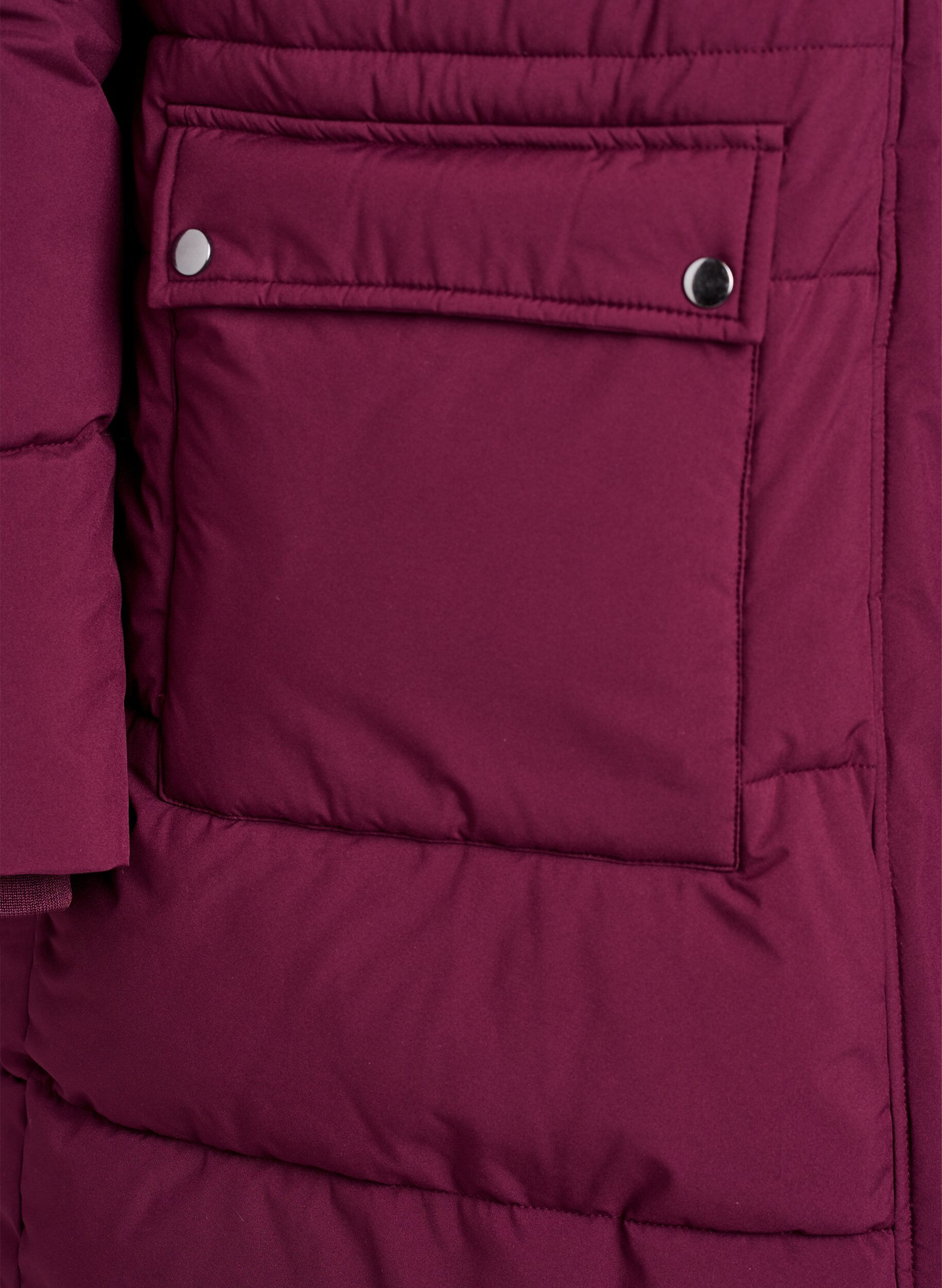 Zizzi Vandafvisende parka med h&aelig;tte og imiteret pelskant, M&oslash;rk Bordeaux, Packshot image number 3