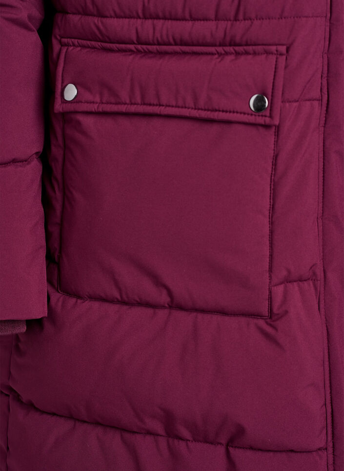 Vandafvisende parka med hætte og imiteret pelskant, Mørk Bordeaux, Packshot image number 3